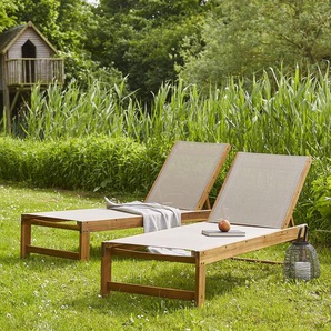 Set aus 2 Sonnenliegen aus FSC-Akazienholz und grauem Textilene