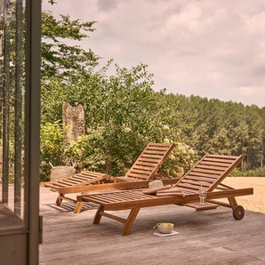 Set aus 2 Sonnenliegen aus geöltem Teakholz