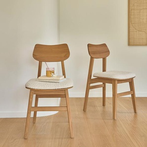 Set aus 2 Stühlen aus massivem Teakholz mit Bouclé-Sitz