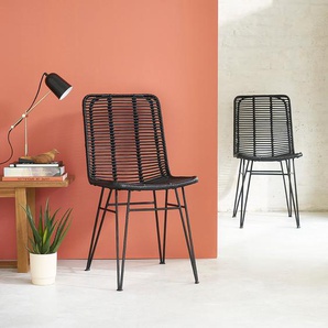 Set aus 2 Stühlen aus Rattan und Metall schwarz