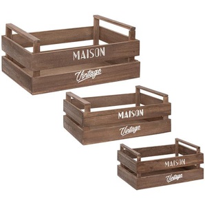 Set aus 3 Kisten Holz, L.23/29/35 cm