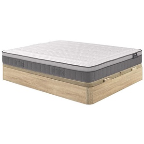 Set aus Bettgestell + Matratze - 180 x 200 cm - Hybridmatratze - 7-Zonen-Taschenfederkern & Memory Schaum - Stärke 30 cm - Holzfarben hell - ASGARD von YSMÉE
