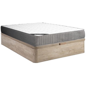 Set aus Bettgestell mit Bettkasten + Kaltschaummatratze - 140 x 190 cm - Auflage aus Latex - Stärke 30 cm - Holzfarben hell - MALINO von YSMÉE