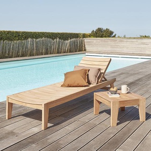Set aus Sonnenliege und Beistelltisch aus massivem Teakholz