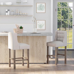 Set Barhocker moderne Barstühle für Küche mit niedriger Rückenlehne Leinen-Touch Gummiholz