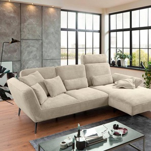 set one by Musterring Ecksofa SO 4500, Füße schwarz matt, inkl Schwenkrückenfunktion, Cord, L-Form, wahlweise mit Kopfstütze/Armteilverstellung/Rückenneigung