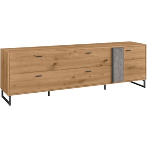 set one by Musterring TV-Schrank Deltona inkl. LED-Beleuchtung, Metallkufe, Sandstein-Zierelement, B214 x H67cm