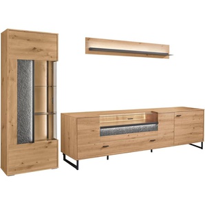 set one by Musterring TV-Wand Deltona, (3-St), Zierelemente aus Sandstein, inkl. Beleuchtung, Gesamtbreite ca. 287 cm