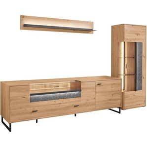 set one by Musterring TV-Wand Deltona, (3-St), Zierelemente aus Sandstein, inkl. Beleuchtung, Gesamtbreite ca. 287 cm