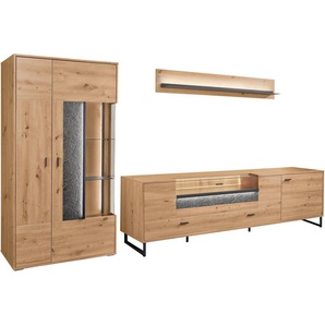 set one by Musterring TV-Wand Deltona, (3-St), Zierelemente aus Sandstein, inkl. Beleuchtung, Gesamtbreite ca. 317 cm