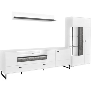 set one by Musterring TV-Wand Deltona, (3-St), Zierelemente aus Sandstein, inkl. Beleuchtung, Gesamtbreite ca. 317 cm