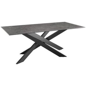 SetOne by Musterring Esstisch, Schwarz, Dunkelgrau, Metall, Glas, Keramik, rechteckig, eckig, X-Form, 100x75x200 cm, Esszimmer, Tische, Esstische,