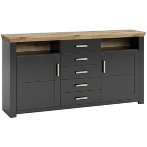 SetOne by Musterring Sideboard , Graphit, Eiche Artisan , Metall , 2 Fächer , 5 Schubladen , 184.1x94.6x44.2 cm , Beimöbel erhältlich , Wohnzimmer, Kommoden & Sideboards, Sideboards