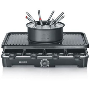 Severin Raclette-/Fondue-Kombination, Schwarz, Metall, Kunststoff, 40x18x26 cm, antihaftbeschichtete Raclette-Pfännchen, Ein/Aus-Schalter, regelbarer