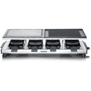 Severin Raclette-Grill, Schwarz, Edelstahl, Metall, Kunststoff, Stein, 24.5x13.7 cm, Temperaturregler, Kontrollleuchte, antihaftbeschichtete Raclette-Pfännchen, abnehmbare Steinplatte, regelbarer Thermostat, Wendegrillplatte, Fettauffangschale,