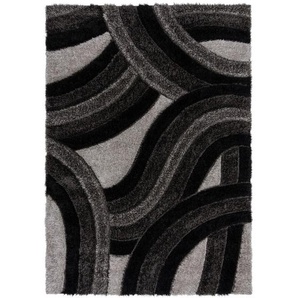 Shaggy Velvet, Grau, Schwarz, Textil, Struktur, rechteckig, 200x290 cm, für Fußbodenheizung geeignet, in verschiedenen Größen erhältlich, schmutzabweisend, strapazierfähig, Teppiche & Böden, Teppiche, Hochflorteppiche & Shaggys