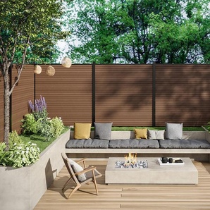 Sichtschutzzaun zum Einsenken - Holz-Optik - 179 cm - Set aus 11 coextrudierten Verbundstofflamellen + 1 anthrazitfarbener Pfosten - PALIZO