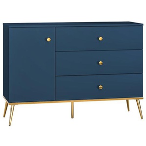 Sideboard, 120cm breit, in dunkelblau mit goldfarbenen Griffen und Füßen MONTPELLIER-131, b/h/t ca. 120/85/40 cm