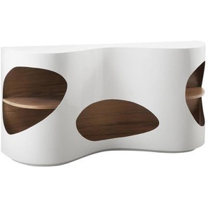 Sideboard 150x40x75 cm, weiß/Walnuss, Hochglanz, mit geschwungener Form, Made in Germany - Kommode, Anrichte