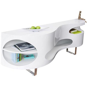Sideboard 200x50x75 cm, weiß, Hochglanz, mit geschwungener Form, mit Edelstahl Füßen - Kommode, Anrichte