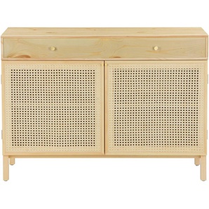 Sideboard ANDAS Gatwick Sideboards Gr. B/H/T: 110 cm x 79 cm x 42 cm, 1, beige (natur) Sideboards ausziehbare Schreibtischplatte, Massivholz, Design by Morten Georgsen
