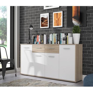 Sideboard 162 x 88 x 34cm Braun/Weiß/Beige/Weiß/Eiche Sonoma Dekor