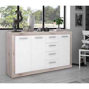Sideboard I 152 x 92 x 34cm Weiß/Beige/Sandeiche Dekor