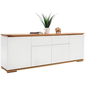 Sideboard Chiaro, Weiß, Eiche, Holzwerkstoff, Asteiche, Eiche, massiv, 4 Fächer, 2 Schubladen, 182x81x40 cm, Typenauswahl, Beimöbel erhältlich,