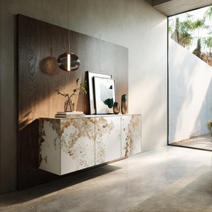 Sideboard Cuor 150 cm Keramik Minas Melange Weiß-Beige 3 Türen Schwebend, Sideboards