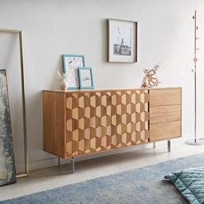 Sideboard Fevo 145 cm Akazie Natur 2 Türen 3 Schubfächer L-Fuß, Sideboards