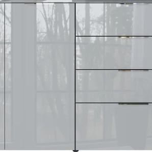 Sideboard GERMANIA Oakland Sideboards Gr. B/H/T: 184 cm x 102 cm x 42 cm, 4, grau (graphit, silbergrau) Sideboards in 2 Breiten, Fronten und Oberboden mit Glasauflage