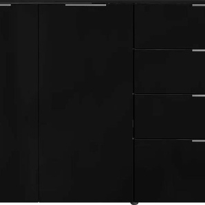 Sideboard GERMANIA Oakland Sideboards Gr. B/H/T: 184 cm x 102 cm x 42 cm, 4, schwarz Sideboards in 2 Breiten, Fronten und Oberboden mit Glasauflage