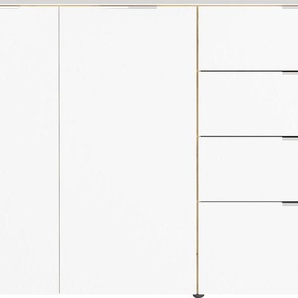 Sideboard GERMANIA Oakland Sideboards Gr. B/H/T: 184 cm x 102 cm x 42 cm, 4, weiß (navarra, eiche, nachbildung, weiß) Sideboards in 2 Breiten, Fronten und Oberboden mit Glasauflage