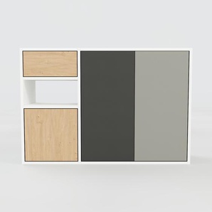 Sideboard Graphitgrau - Sideboard: Schubladen in Eiche & Türen in Eiche - Hochwertige Materialien - 115 x 80 x 34 cm, konfigurierbar