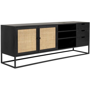 Sideboard Guuji, schwarz, Rattan, 156 cm