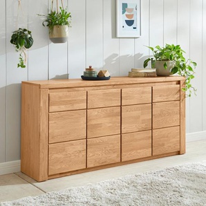 Sideboard HOME AFFAIRE Burani Sideboards Gr. B/H/T: 164 cm x 80 cm x 35 cm, Holzwerkstoff eichefarben (Korpus) / Massivholz Eiche (Front), braun (eiche teilmassiv) Sideboards grifflose Optik