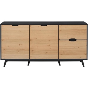 Sideboard HOME AFFAIRE Flow Sideboards Gr. B/H/T: 166 cm x 82 cm x 44 cm, 2 Türen, 2 Schubladen, Pflegeleichte Oberflächen, schwarz (schwarz, natur) Sideboards mit vielen Stauraummöglichkeiten und einer Holzoptik, Höhe 82 cm