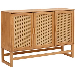 Sideboard HOME AFFAIRE Jolene Sideboards Gr. B/H/T: 128 cm x 90 cm x 38 cm, gelb (honigfarben) Sideboards Rattangeflecht auf den Türfronten, aus Massivholz, zwei Farbvarianten