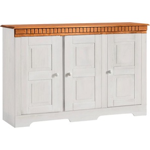 Sideboard HOME AFFAIRE Lisa Sideboards Gr. B/H/T: 122 cm x 80 cm x 35 cm, weiß (weiß, honig) Sideboards aus massivem Kiefernholz, wahlweise mit 3 oder 4 Türen erhältlich