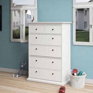Sideboard HOME AFFAIRE Paris Sideboards Gr. B/H/T: 96,2 cm x 140 cm x 48,5 cm, 6, weiß (weiß, weiß) Sideboards in einer Holzoptik, mit Kranzprofil Leiste oben und unten