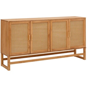 Sideboard HOME AFFAIRE Sideboards Gr. B/H/T: 170 cm x 90 cm x 38 cm, gelb (honigfarben, natur) Sideboards Rattangeflecht auf den Türfronten, aus Massivholz, zwei Farbvarianten