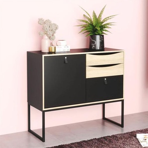 Sideboard HOME AFFAIRE Stubbe Sideboards Gr. B/H/T: 98,7 cm x 86,6 cm x 40,0 cm, 3, schwarz Sideboards mit Tür und 3 Schubladen, Ledergriffe für die Tür, Breite 98,7 cm