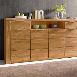 Sideboard HOME AFFAIRE Zara Sideboards Gr. B/H/T: 200 cm x 95 cm x 40 cm, Holzwerkstoff eichefarben (Korpus) / Massivholz Eiche (Front), braun (eiche teilmassiv) Sideboards Breite 200 cm