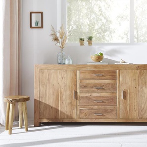 Sideboard Indra 170 cm Akazie Natur 4 Schübe 2 Türen, Sideboards