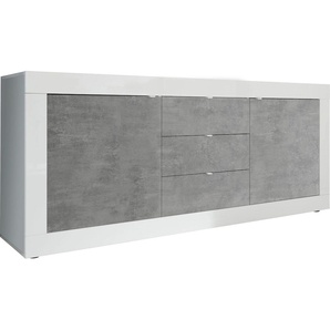 Sideboard INOSIGN Basic Breite 210 cm, Kommode 2 Türen, 3 Schubkästen, Anrichte, weiß (weiß hochglanz lack, beton, optik), B:210cm H:86cm T:43cm, Sideboards, Metallgriff, moderne Rahmenoptik, viel Stauraum, Farbauswahl