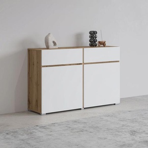 Sideboard INOSIGN Cross,Breite 119,5 cm, moderne grifflose Kommode,2 Türen/2 Schubkästen, weiß (wotan eiche, weiß), B:119,5cm H:78,3cm T:40cm, FSC-zertifizierter Holzwerkstoff, Melamin, Sideboards, Schubladenschrank,Anrichte mit viel Stauraum,
