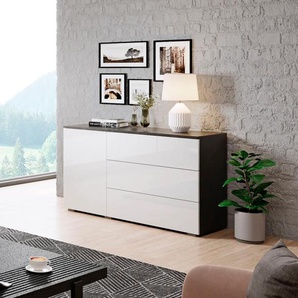 Sideboard INOSIGN PARIS, schwarz-weiß (matera anthraizt, weiß hochglanz), B:111cm H:68cm T:39cm, Sideboards, Moderne 110cm breite grifflose Kommode, vielseitig einsetzbar