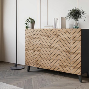 Sideboard INOSIGN SIDEBOARD PHUKET, schwarz (graphite schwarz matt, votan eichefarben gefräst), B:120cm H:76cm T:39cm, Sideboards, Modernes Sideboard mit 6 Fächern, Breite 120 cm