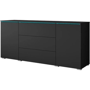 Sideboard INOSIGN VERA, grifflos, schwarz (graphit schwarz matt), B:150cm H:67,9cm T:39,5cm, Sideboards, verstellbare Einlegeböden, Wahlweise mit oder ohne Beleuchtung