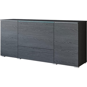 Sideboard INOSIGN VERA, grifflos, schwarz (graphit schwarz mit strukturoptik), B:150cm H:67,9cm T:39,5cm, Sideboards, verstellbare Einlegeböden, Wahlweise mit oder ohne Beleuchtung